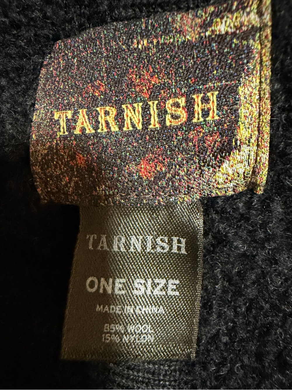 Tarnish Black Wool Blend Long Open Front Cardigan Sweater Pockets One Size - Picture 10 of 12